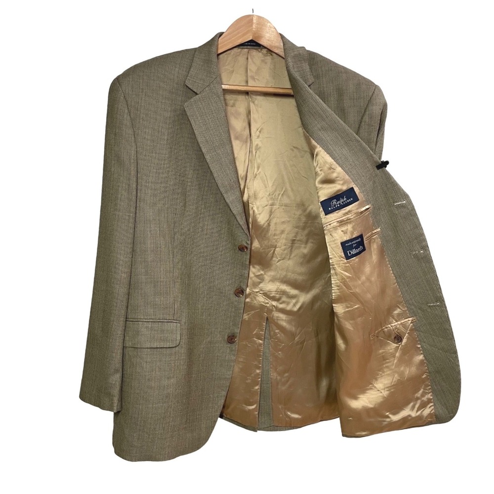 VTG 90s Ralph Lauren Mens 48R Silk Wool Blazer Sport Coat Tan 3 Button Old Money